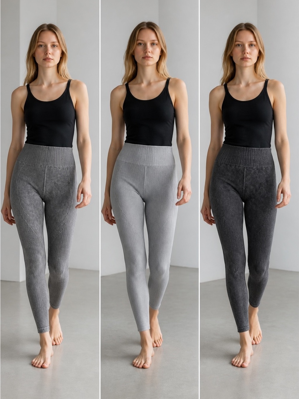Ribbed High-Waist Seamless Leggings - Gray Variants